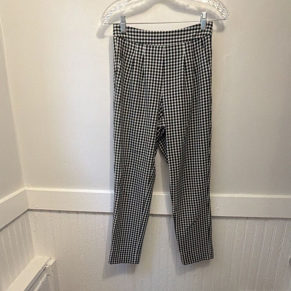 monk & lou Women's Black/White Gingham Pants Pull-On Elastic Waist XS